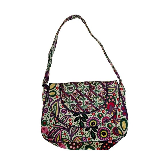 Vera Bradley Purple Pink Green Yellow Viva La Vera Floral Boho Shoulder Bag - Picture 3 of 8